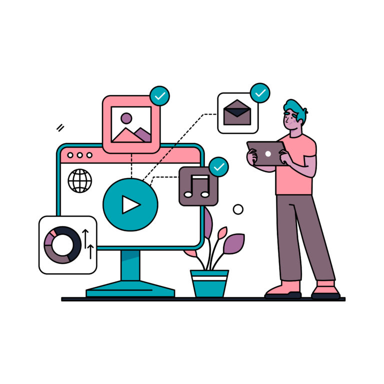 Stratégie digitale et accompagnement marketing – Mivara Illustration représentant la stratégie digitale, la performance marketing et le processus d’accompagnement de Mivara