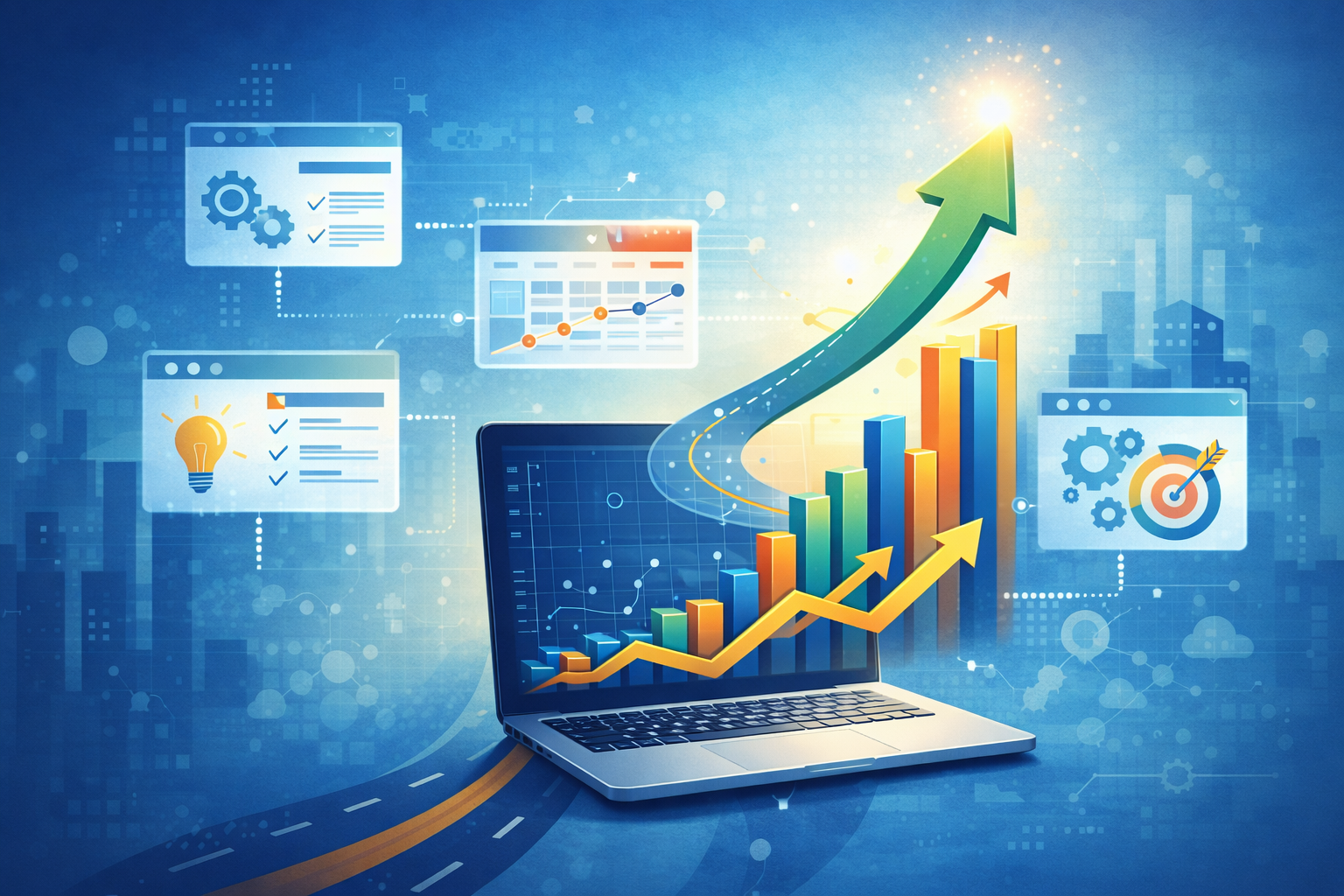 Illustration de la croissance et de l’évolution d’un site web sur mesure avec stratégie digitale long terme