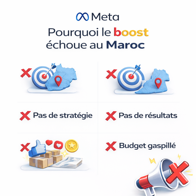 Raisons pour lesquelles le boost de publications Meta Ads échoue au Maroc faute de stratégie publicitaire