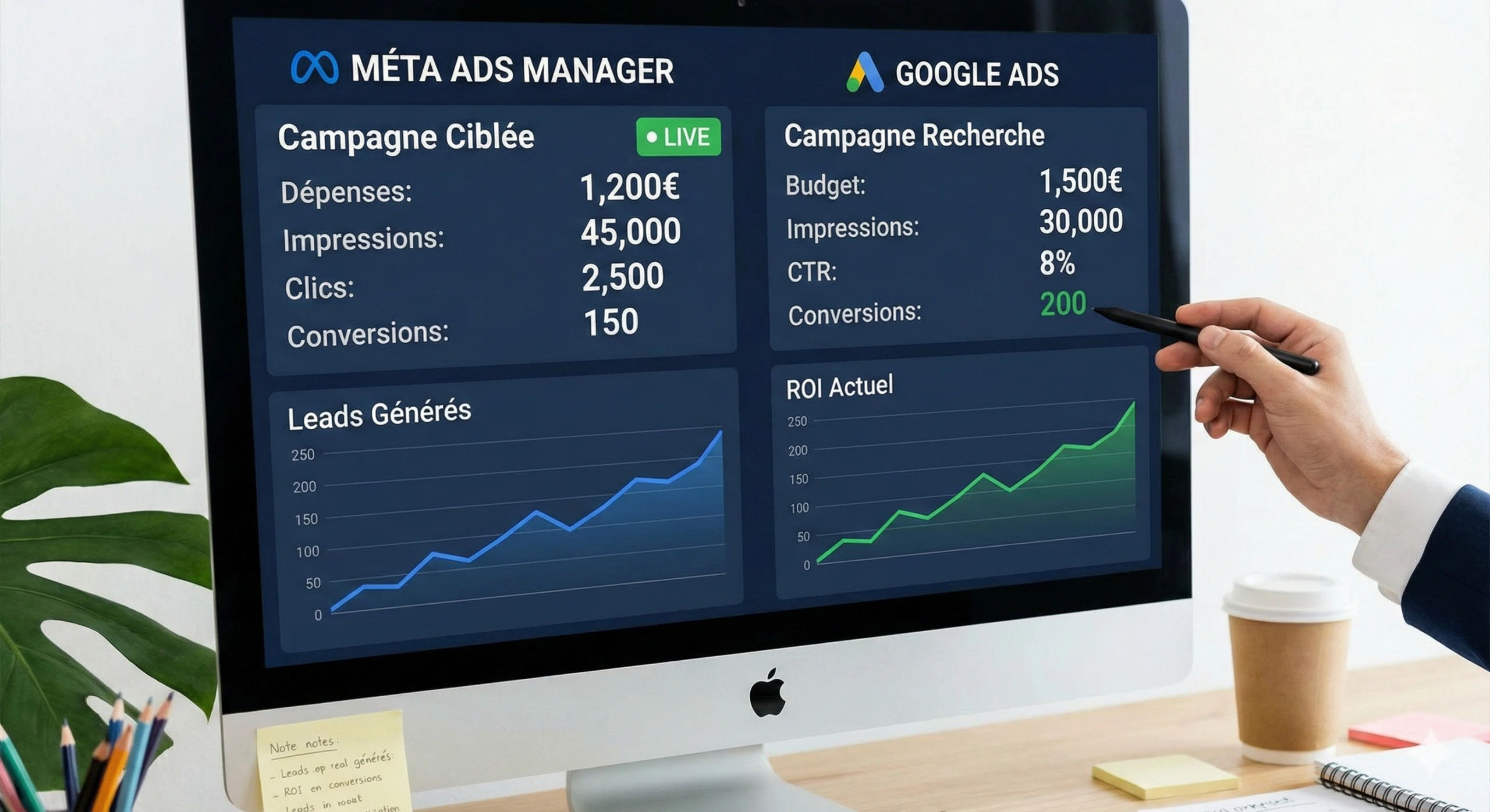Publicité digitale Google Ads et Meta Ads avec suivi des performances