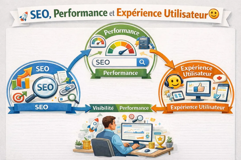 SEO, performance et expérience utilisateur Relation entre SEO, performance du site web et expérience utilisateur dans une stratégie digitale optimisée