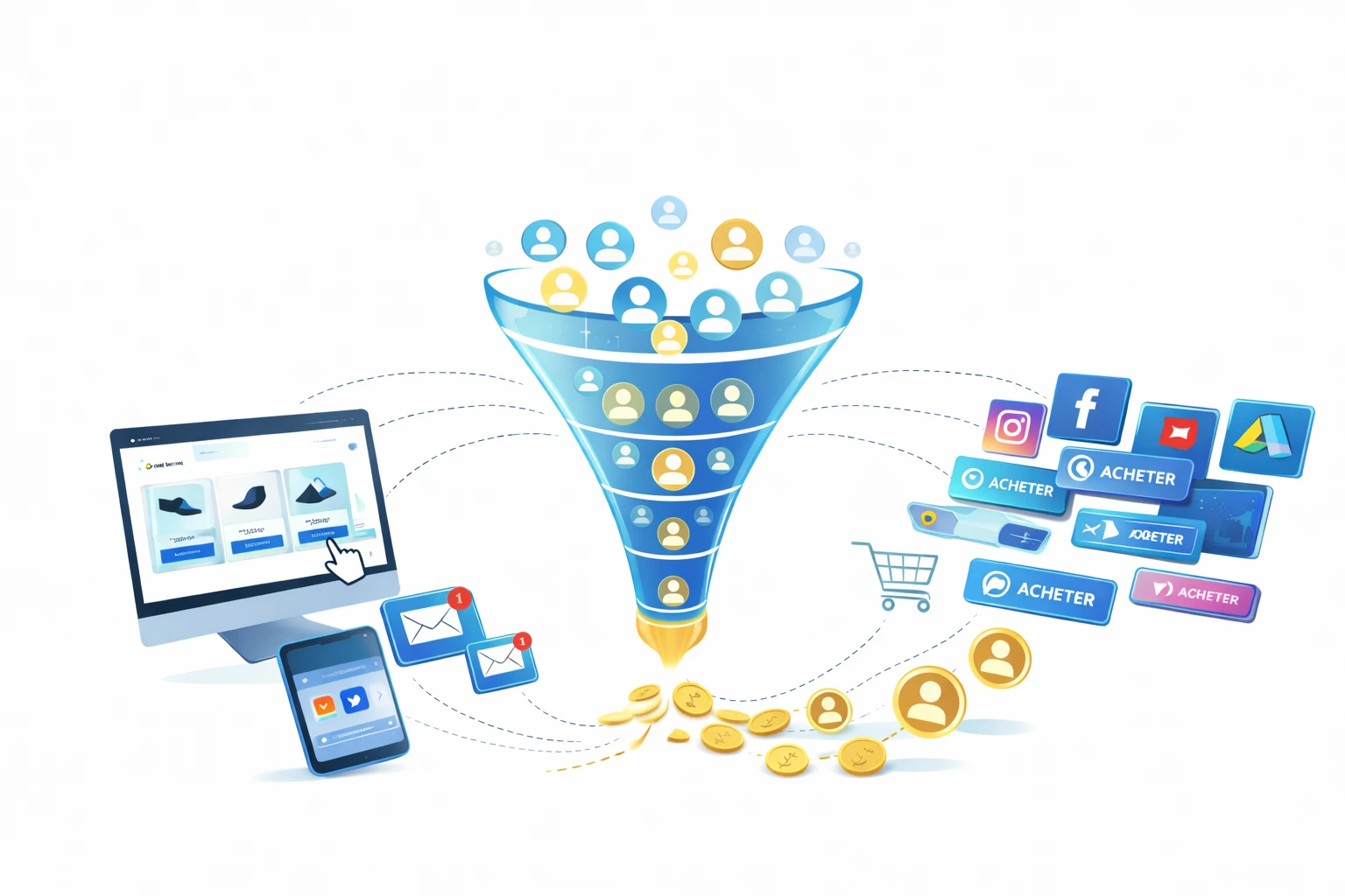 Stratégie de tunnels de conversion et remarketing digital