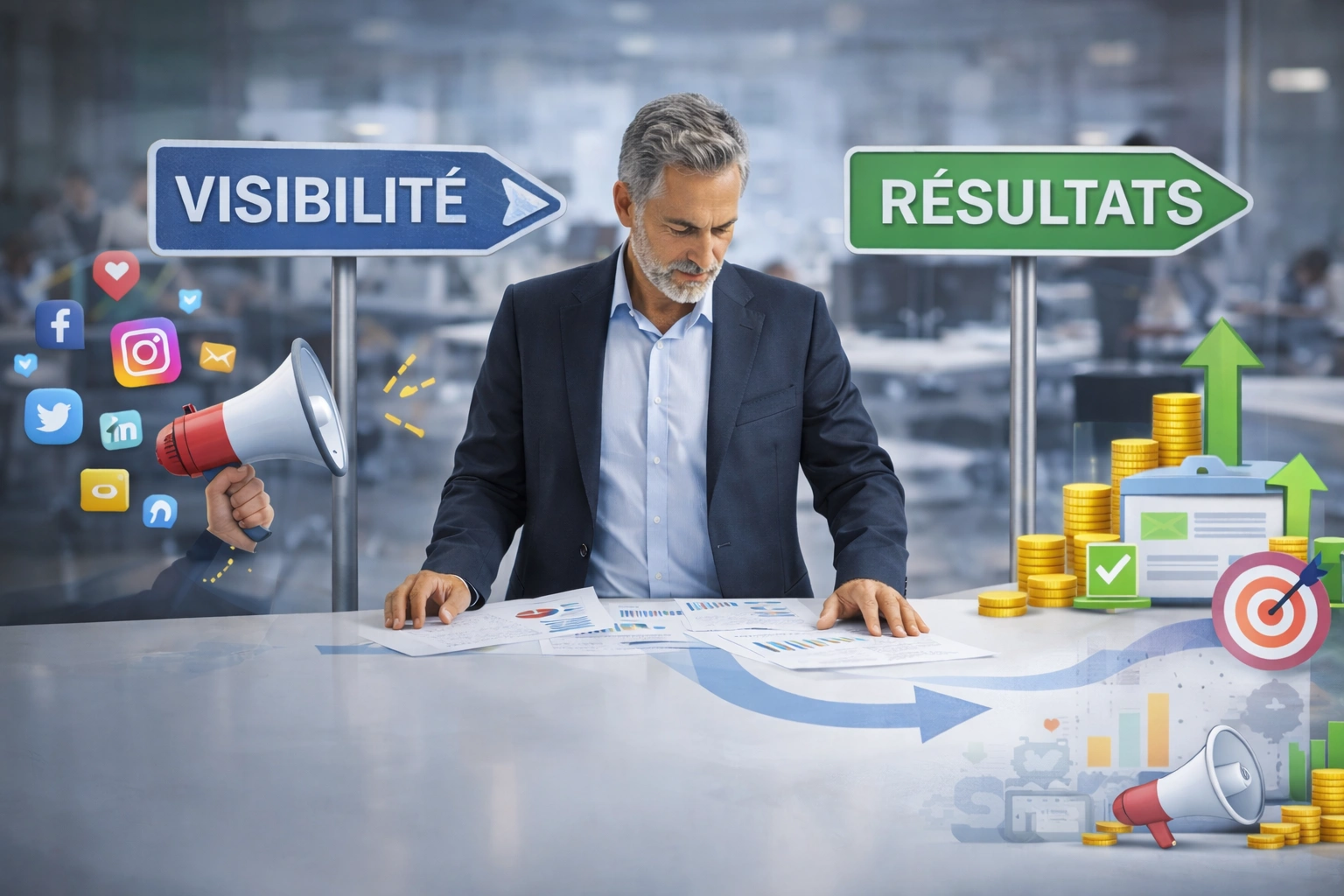 Visibilité vs Résultats – Décision stratégiqu strategie reseaux sociaux entreprise performance digitale